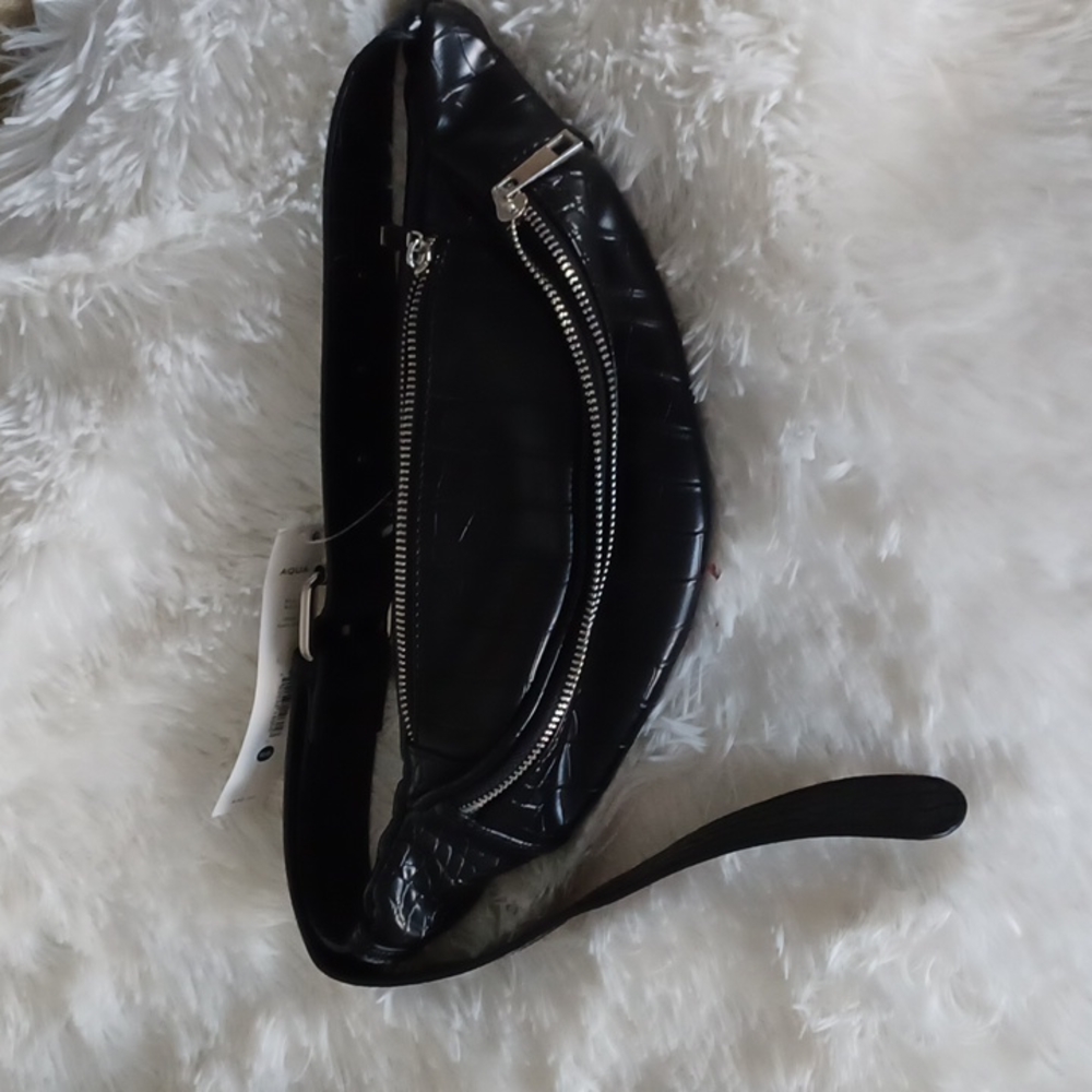 Aqua black croc belt bag